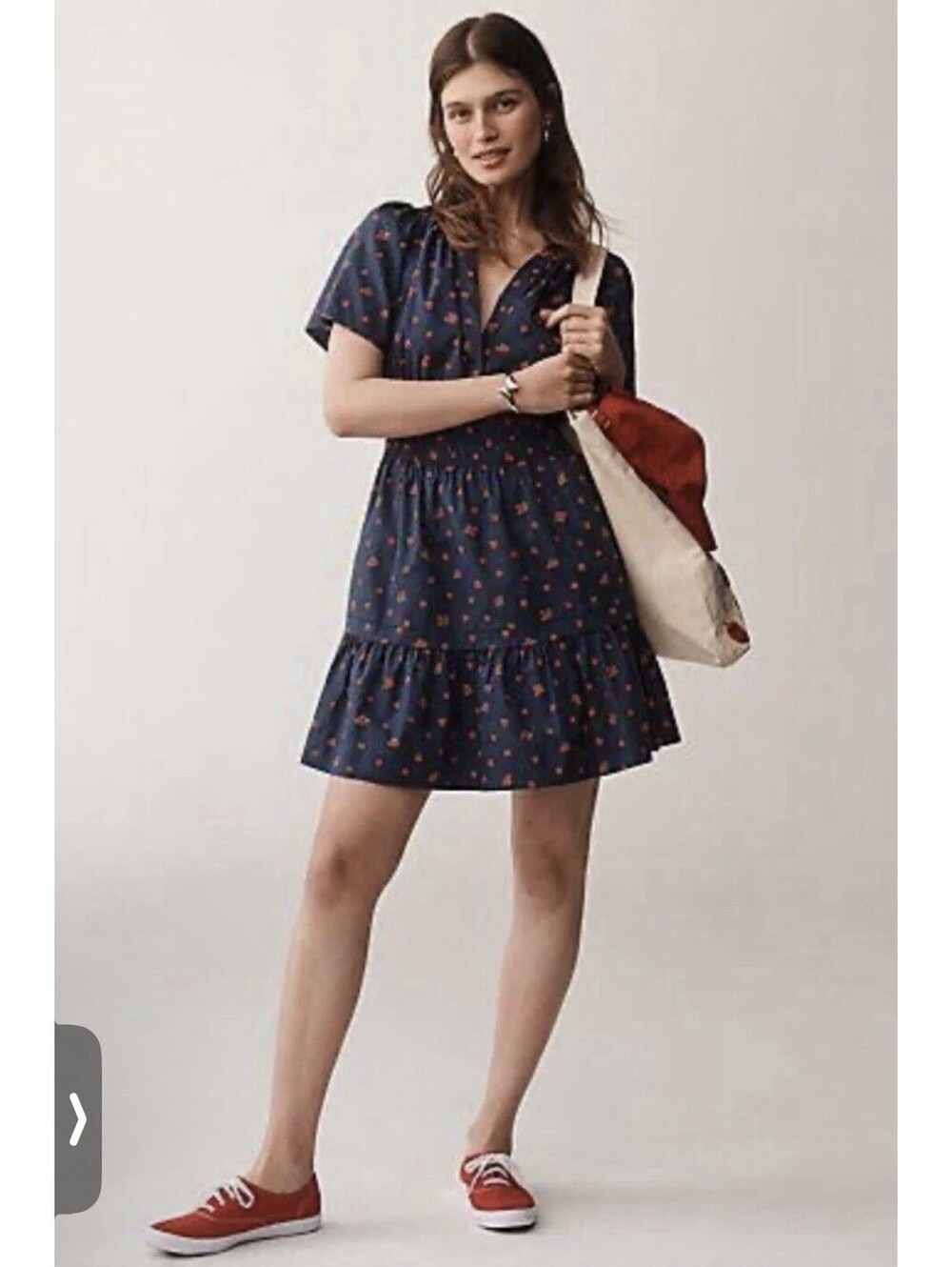 Anthropologie The Somerset Mini Dress Small S Strawberry Blue Red Strawberries